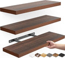 BAYKA Floating Shelves for Wall, Wall Mounted Rustic Wood Shelves for Bathroom, Bedroom, Living Room, Kitchen,Small Hanging Shelf for Books/Storage/Room Decor (Walnut-Like, Set of 3, 15.7in) by CozyNest Decor
