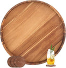 Large Ottoman Tray, 22" Big Ottoman Tray for Living Room, Large Serving Tray with Handles for Coffee Table Kitchen Counter,Great Round Wooden Trays with 4 Round Coasters for Appetizers, Dinner by CozyNest Decor