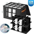 2-Layer Coffee Mug Storage Box with Dividers, Coffee Cup Storage Organizer with Zipper Lid and Handles, Stackable Mug and Cup organizer Service for 24 Coffee Mugs, Cups and Glasses, Dark Grey by CozyNest Decor