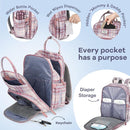 RUVALINO Diaper Bag Backpack, Multifunction Travel Pack Maternity Baby Changing Bags, Large Capacity, Waterproof, Pink Plaid by TinyTreasures Baby Boutique