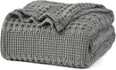 PHF 100% Cotton Waffle Weave Blanket Queen Size, Soft Lightweight Breathable Cozy Summer Blankets for Bed, Luxury Aesthetic Woven Bedding for Home Decor, 90"x90", Dark Grey by CozyNest Decor