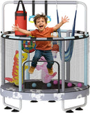 LAMERGE 55" 7-in-1 Round Trampoline for Kids Boys & Girls Ages 1-8, Indoor & Outdoor Trampoline for Fun, Adjustable Height Handrail ＆ Enclosed Safety Net ＆ Durable Designs for Toddlers Children by TinyTreasures Baby Boutique