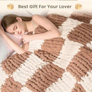 L'AGRATY Chunky Knit Blanket Throw: 50''x60'' Chenille Chunky Knitted Throw Blankets for Bed Couch - Handmade Thick Cable Knit Blanket - Large Crochet Rope Blankets for Home Decor(Brown Checkered) by CozyNest Decor