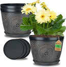 Quarut 12 Inch 4 Pack Large Plant Pots, Plastic Flower Pot for Indoor & Outdoor with Drainage Holes & Saucer, Circle Pattern Planters Garden Pots for Herbs by CozyNest Decor
