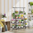 GIOTORENT 3-Tier Tall Metal Plant Stand Indoor Outdoor - Heavy Duty Plant Shelf for Garden, Patio, Balcony with 5 Hanging Hooks, Holds 16-25 Plants, Black by GreenHaven Gardens