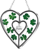 KY&BOSAM Shamrock Heart Suncatcher Faith Suncatcher St Patrick's Day Decoration Grandma Gifts for Windows Hangings Wind Chime with Pressed Flower Gifts for Mom Mother`s Day Valentine's by GreenHaven Gardens