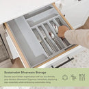 Premium Silverware, Flatware and Utensil Organizer for Kitchen Drawers, Food-Safe Contract Grade, Expandable from 10.5 to 19 In, Gray Bamboo by CozyNest Decor