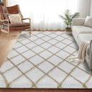 Fluffy Rug for Bedroom, 8X10Feet Stripe Checkered Rug Anti-Skid High Pile for Living Room Bedroom Kids Room Nursery, Dorm Home Decor by TinyTreasures Baby Boutique