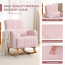 Rocking Chair with Ottoman, Upholstered Nursing Glider Rocker with High Backrest and Side Pocket, Comfy Reading Chair with Solid Wood Legs for Nursery/Living Room/Bedroom Pink by TinyTreasures Baby Boutique