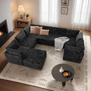 Modular Sectional Sofa with Chaise U Shaped Sectional Couch for Living Room, 8-Seater Comfy Cloud Couches with One Movable Ottoman, Plush Corduroy, Black by CozyNest Decor