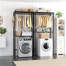 Over Washer and Dryer Shelves,2 Tier Adjustable Height Wire Shelving Laundry Room Storage Organization Clothes Drying Rack with Hanger Rod&Hooks,Space Saving Organizers Shelf,Black by CozyNest Decor