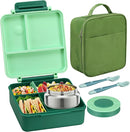 Bento Lunch Box for Kids with 8oz Soup Thermo&Lunch Bag, Leak-Proof Lunch Food Containers with 4 Compartment, Hot Food Insulated Food Jar for Kids School (Green) by TinyTreasures Baby Boutique