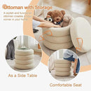 ONEVOG Round Storage Ottoman, 20" Small Ottomans Table with Removable Lid, Linen Fabric Soft Footrest Stools for Couch, Upholstered Stuffed Circle Seat for Living Room/Bedroom/Dorm/Vanity, Beige by CozyNest Decor