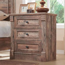 26" Tall Farmhouse Nightstand, 3 Drawers End Table w/Charging Station, 23.6" Wide Large Side Table w/Roman Column, Wood Rustic Sofa Table for Bedroom, Light Brown by CozyNest Decor