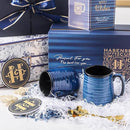 Hasense Coffee Mugs Set of 2, 12oz Ceramic Glazed Mugs with Handles, Blue Reactive Glazes Tea Cups Gift Set for Men and Women, Includes Gold Spoon & Coaster by CozyNest Decor