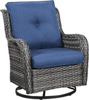 Outdoor Patio Swivel Rocker Chairs - Single Wicker Rattan Patio Swivel Rocking Chair with High Back,Deep Seating and Comfort Cushions for Deck Porch Garden,Mixed Grey/Blue by GreenHaven Gardens