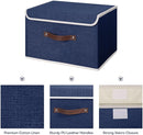 ANMINY 4PCS Storage Bins with Lid PU Leather Handles Storage Boxes PP Plastic Board Decorative Foldable Lidded Cotton Linen Fabric Home Cubes Baskets Closet Organizer Containers - Blue, Large Size by TinyTreasures Baby Boutique