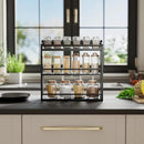 Bamboo Spice Rack Wall Mount or Tabletop Holder, 3-Tier Shelf for Seasoning Bottles Organizer, Medicine Holder (Black) by CozyNest Decor