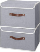 ANMINY 4PCS Storage Bins with Lid PU Leather Handles Storage Boxes PP Plastic Board Decorative Foldable Lidded Cotton Linen Fabric Home Cubes Baskets Closet Organizer Containers - Gray, Large Size by TinyTreasures Baby Boutique