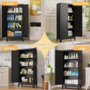61" H Metal Kitchen Pantry Storage Cabinet, Freestanding Cupboard with 2 Doors and 3 Adjustable Shelves, Standing Storage for Kitchen, Bathroom, Garage, Dinning Room or Utility Room（Black） by CozyNest Decor