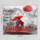 Japanese Red Geisha Tapestry Asian Cherry Blossom Red Sun Traditional Kimono Folk Tapestries Home Decor for Living Room Bedroom Apartment Farmhouse Dorm 60"x50" by CozyNest Decor