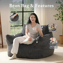 Giant Plush Bean Bag Chair for Adults with Armrests - Oversized Comfy Grey Beanbag Lounge Lazy Floor Sofa Accent Chair for Living Room, Bedroom & Dorm, Cozy Fluffy Single Cloud Mini Couch by CozyNest Decor