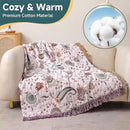 Boho Throw Blanket for Bed,100% Ultra Cotton Soft Breathable Bed Throw Floral Printed Farmhouse Decor Rustic Bed Throws for Couch Sofa Quilt White Flowers 60" x 80" by CozyNest Decor