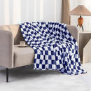LOMAO Throw Blankets Flannel Blanket with Checkerboard Grid Pattern Soft Throw Blanket for Couch, Bed, Sofa Luxurious Warm and Cozy for All Seasons (Dark Blue, 50"x60") by CozyNest Decor