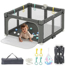 Foldable Playpen for Babies and Toddlers, 50" X 50" Large Collapsible Play Pen with Basket, 4 Handlers & 50 Ocean Balls, Portable Travel Play Yard with Carry Bag, No Installation, Grey by TinyTreasures Baby Boutique