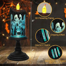 Eldnacele Halloween Snow Globe Flameless Candle with Timer, Battery Operated Spooky Spinning Water Glittering Tornado Lamp LED Candlestick Table Fireplace Witch Decal Halloween Holiday Decoration by CozyNest Decor