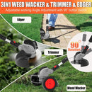 Electric Weed Wacker Eater Cordless Battery Powered, Weed Trimmer 4.0Ah Lightweight No-String with 2 Battery Operated & Wheels, 3 in 1 Stringless Grass Trimmer/Edger/Brush Cutter for Garden Yard Lawn by GreenHaven Gardens