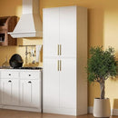 71" Tall Pantry Cabinet with 4 Doors, Kitchen Pantry Storage Cabinet, Freestanding Larder Cupboard, Kitchen Hutch with Gold Handles for Dining Room, Bathroom, White by CozyNest Decor