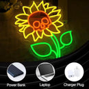 Sunflower Skull Neon Sign Wall Decor USB Powered Skeleton Head Halloween Neon Light Sign Dimmable Funny Halloween Day LED Sign for Trick or Treat Party Backdrop Bedroom Bar Man Cave by CozyNest Decor