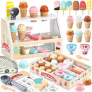 Wooden Ice Cream Toys Kids Play Store Pretend Toy for Toddlers, Play Kitchen Accessories with Scoop, Menu, Fake Money, Ice Cream Play Set Birthday Christmas Gifts for 3 4 5 6 Year Old Girls Boys by TinyTreasures Baby Boutique