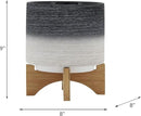Sagebook Home 8" Planter on Stand - Ceramic Planter on Wooden Base - Contemporary Gray and White Textured Design Indoor or Outdoor Plant Stand Decor by GreenHaven Gardens