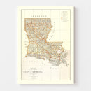 Vintage Map of Louisiana 1876
