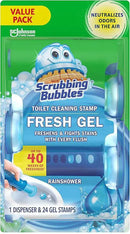 Scrubbing Bubbles Fresh Gel Toilet Bowl Cleaning Stamps, Helps Keep Toilet Clean and Helps Prevent Limescale & Rings, Rainshower Scent, 1 Dispenser with 24 Fresh Gel Stamps by CozyNest Decor