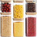 Glass Food Storage Jars with Lids(24oz/37oz/50oz)Square Set of 6 ,Glass Storage Containers Clear Glass Food Canister with Bamboo Lid Airtight For Serving Tea, Coffee Beans, Candy,Spice and More by CozyNest Decor