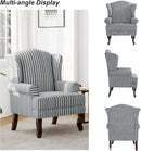 Accent Chair, High Back Upholstered Armchair with High Resilience Sponge & Wood Legs, Mid-Century Modern Comfy Single Sofa Reading Chairs for Living Room, Bedroom (Stripe Grey, Set of 1) by CozyNest Decor