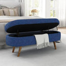 Oval Storage Bench 43.5" Linen Fabric Upholstered Entryway Bench with Solid Wood Legs Ottoman Bench Indoor Bench for Living Room/Bedroom/End of Bed/Entryway (Dark Blue) by CozyNest Decor