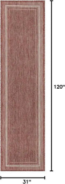 Unique Loom Outdoor Border Collection Area Rug - Soft Border (2' 7" x 10' Runner, Rust Red/ Ivory) by GreenHaven Gardens