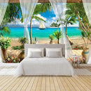 WFBHUA-Wall Mural Tropical Beach Palm Tree Wallpaper Balcony Window Seascape Landscape Wallpaper for Bathroom Living Room Bedroom (Not Peel and Stick) by CozyNest Decor