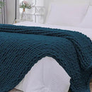 Bigacogo Chunky Knit Throw Blanket for Couch, 51x63 inches, 100% Hand Knitted with Thick Jumbo Chenille Yarn, Cozy Soft Large Rope Knot Cable Crochet Blankets for Sofa Bed Living Room, Deep Sea Blue by CozyNest Decor