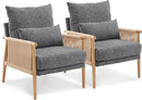 VINGLI Boho Braid Accent Armchairs Set of 2,Mid-Century Modern Chiars with Solid Wooden Armrest,Comfy Louge Cushion Chairs with Waist Pillow for Bedroom,Living Room,Reading Room, Gray by CozyNest Decor