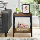 End Table Large Side Table for Living Room, Rustic Farmhouse End Tables with 2-Tier Storage, Square Nightstand Bedside Table X-Design Metal Frame, Brown (Wind, Brown) by CozyNest Decor