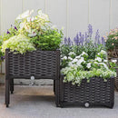 Barton 2 Pieces Raised Garden Bed Brown Plastic w/Self-Watering Design Outdoor Elevated Planter Box Kit Wheels Mobile by GreenHaven Gardens