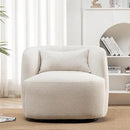 KINWELL 34" Wide Boucle Swivel Barrel Chair, No Assembly Round Upholstered Armchair Accent Chair Single Sofa Chair with Toss Pillow for Living Room and Bedroom, Beige by CozyNest Decor