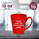 DISCOUNT PROMOS Custom Glossy Ceramic Latte Coffee Mug 12 oz. Set of 10, Personalized Bulk Pack - Perfect for Tea, Espresso, Cappuccino, Hot Cocoa - Red by CozyNest Decor