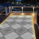 8x10ft Waterproof Outdoor Rug with LED Lights, Foldable Reversible Plastic Straw Mat for Patio RV Camping Picnic Balcony Beach Deck Indoor Outdoor Carpet, Black&White by CozyNest Decor