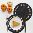 Whaline 4Pcs Round Halloween Placemats Embroidered Ghost Pumpkin Candy Corn Place Mats Black Spooky Dinner Table Mats for Halloween Party Decor by CozyNest Decor